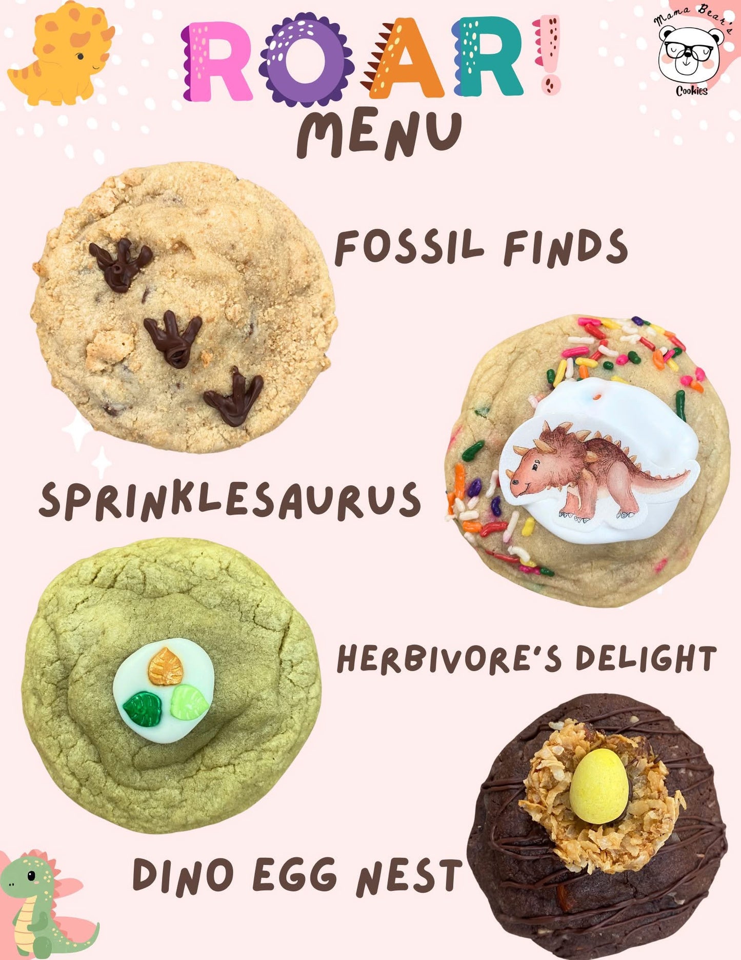 Roar-Dino Cookie Menu Set of 4